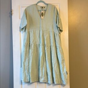 Dolma NWT Linen Light Green Midi Dress
